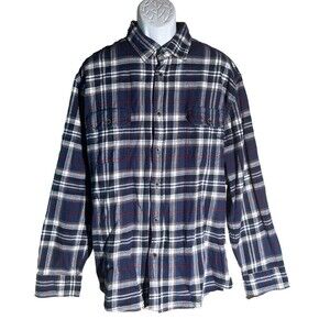 JACHS Men's Long Sleeve Button‎ Down Plaid Shirt Blue 2XL